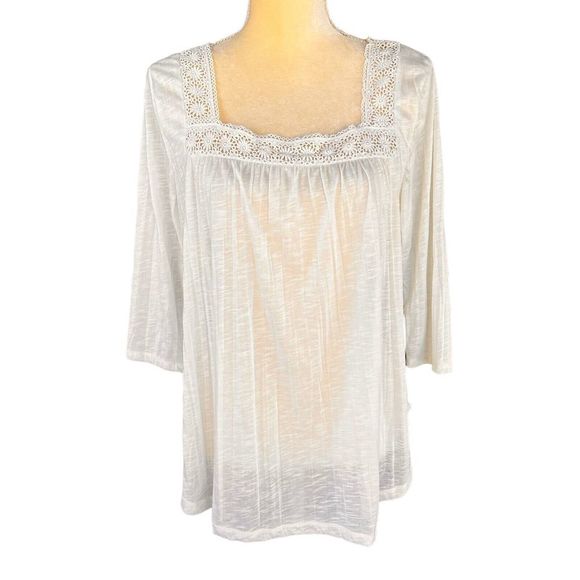 L.A. HEARTS Women's Blouse Ivory Boho Large Crinkle-Rayon 3/4 Sleeve Square Neck - Picture 5 of 14